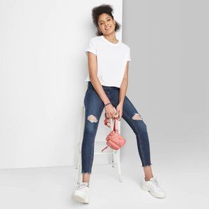 Wild Fable Women's Super-High Rise Distressed Skinny Jeans -  Dark Wash 6